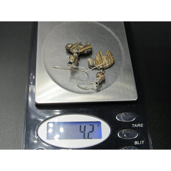 Sterling Silver Tiger Iron Animal Shape Stone Earrings - Picture 5 of 5